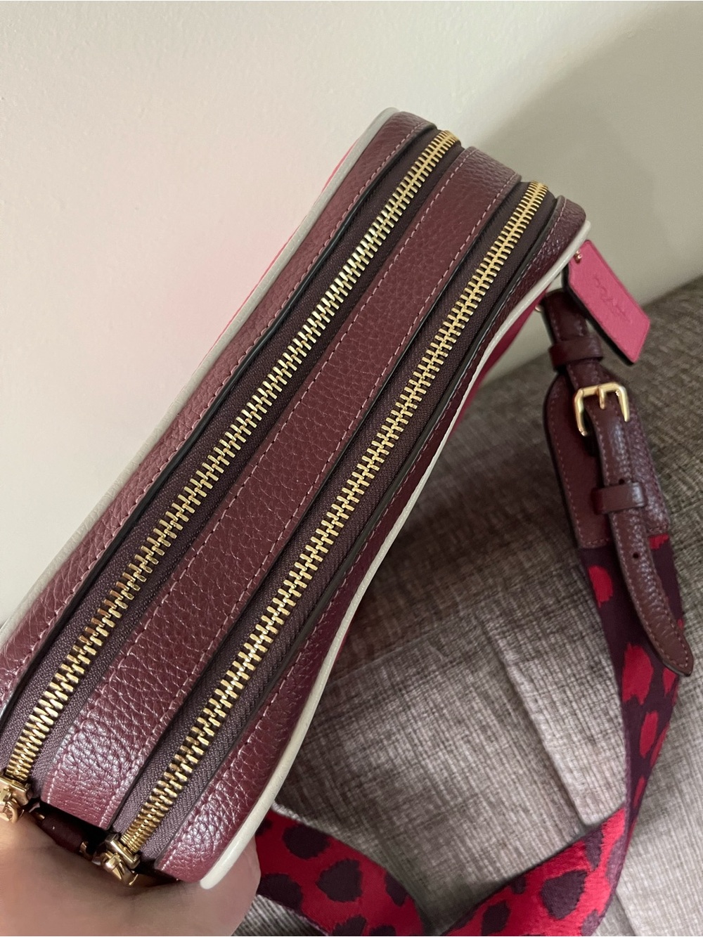 Coach Pink Pebbled Leather Crossbody with Multicolor Stripe - Picture 3 of 6